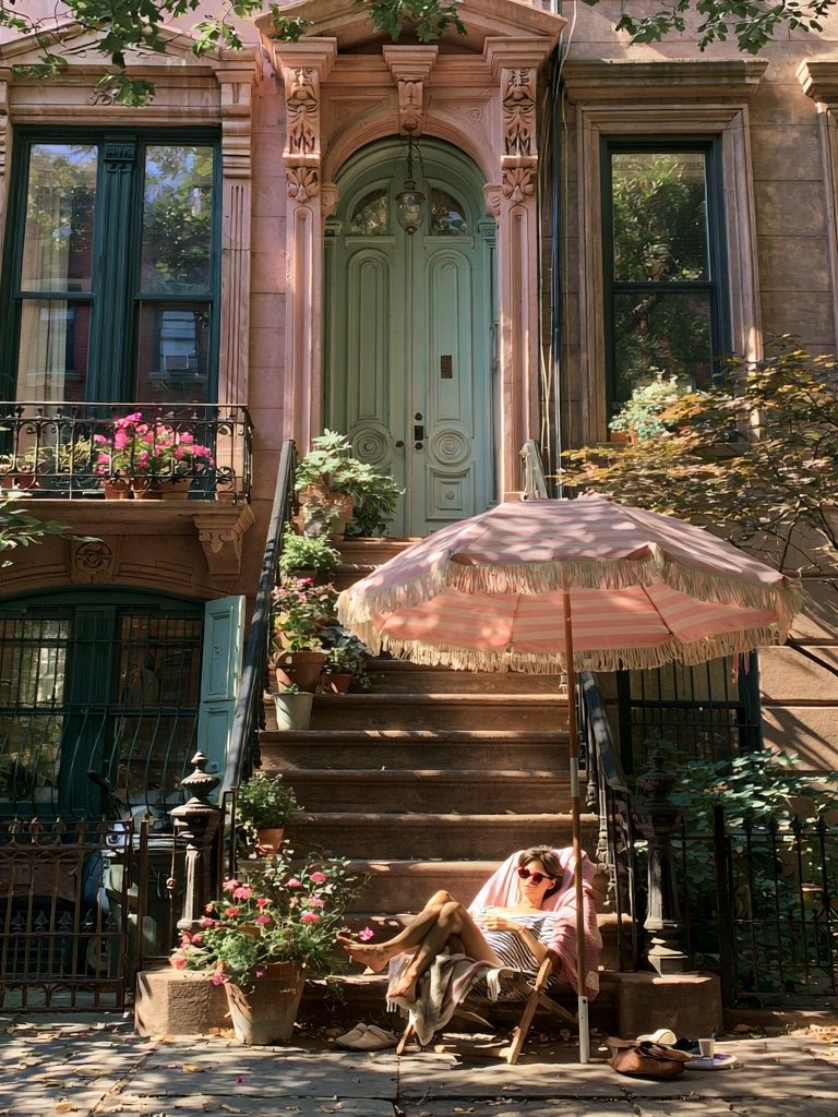 Brownstone Courtyard Photography Poster. poster detail