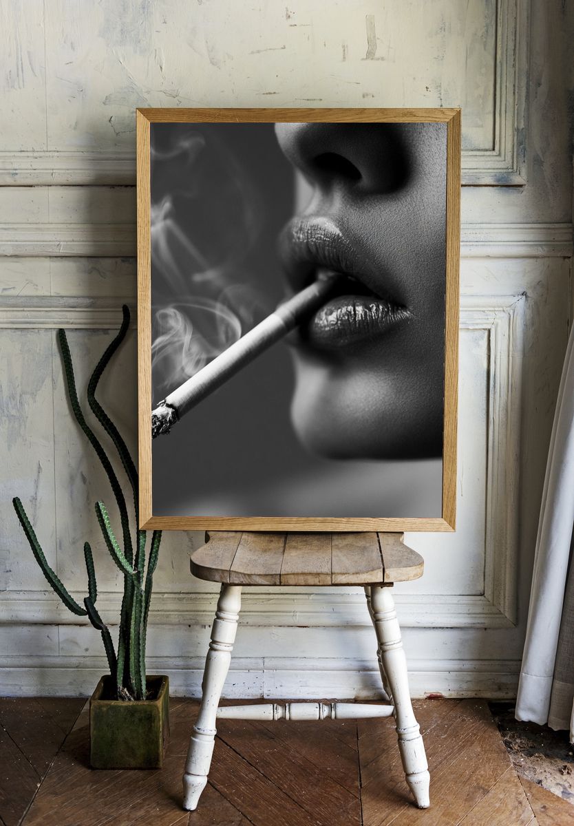 Smoking Lips Black-White Poster. room preview