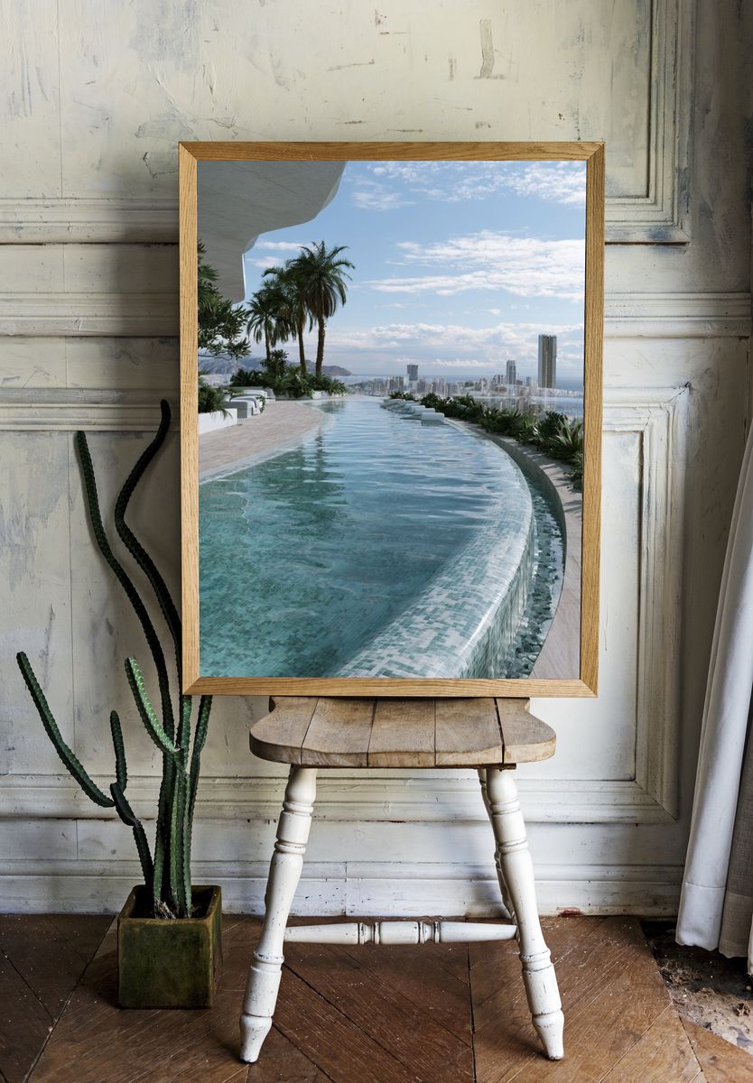 Infinity Pool Skyline Photography Poster. room preview
