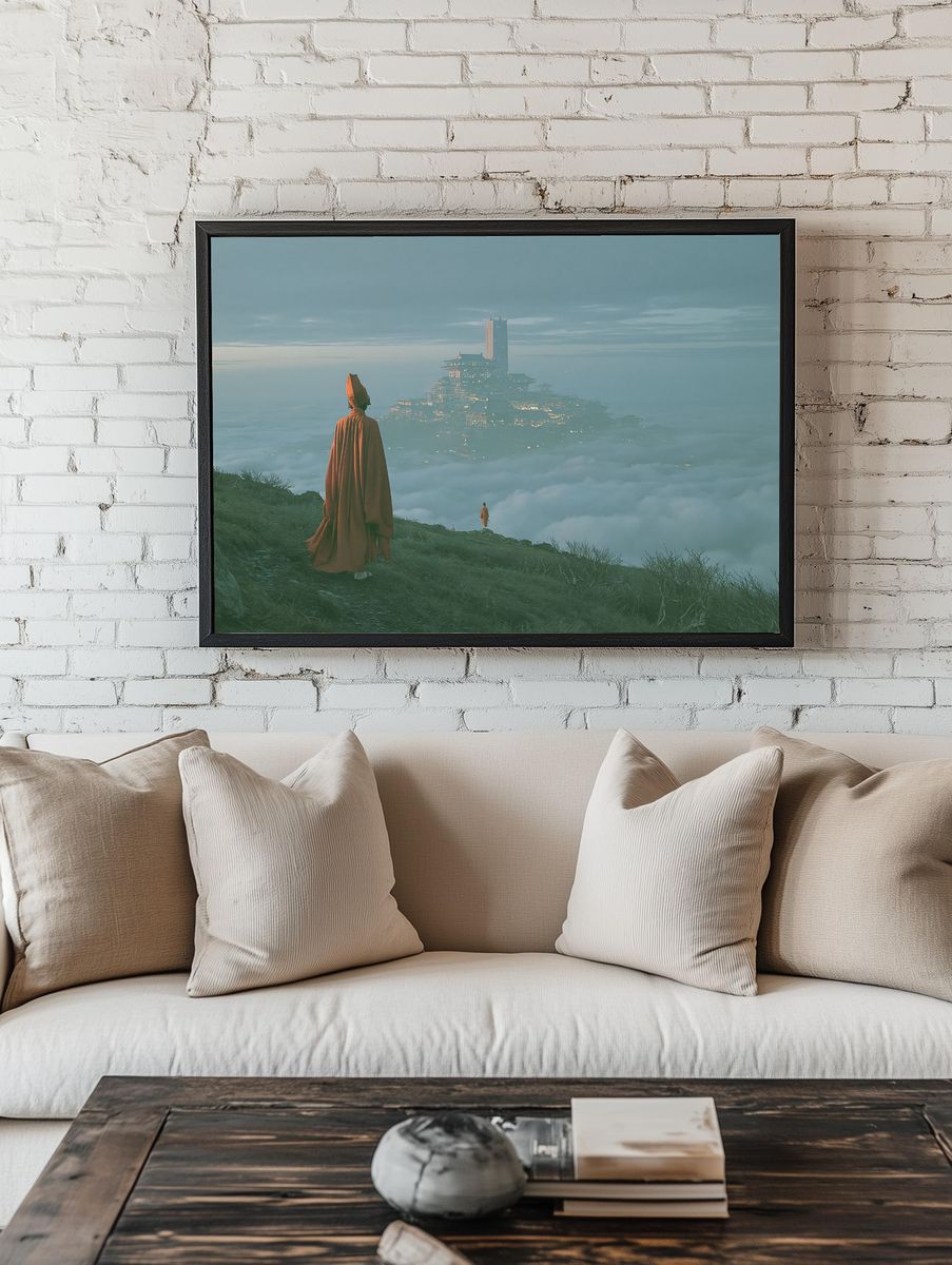 Misty Mountain Monastery Photography Poster. — room view 1