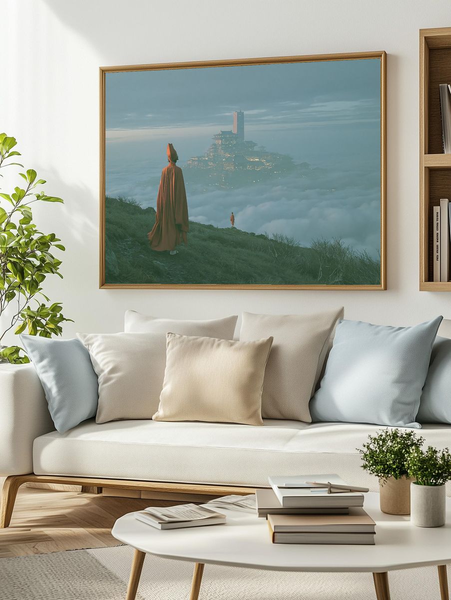 Misty Mountain Monastery Photography Poster. — room view 2