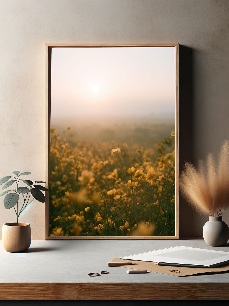 Misty Wildflower Meadow Photography Poster. — room view 2