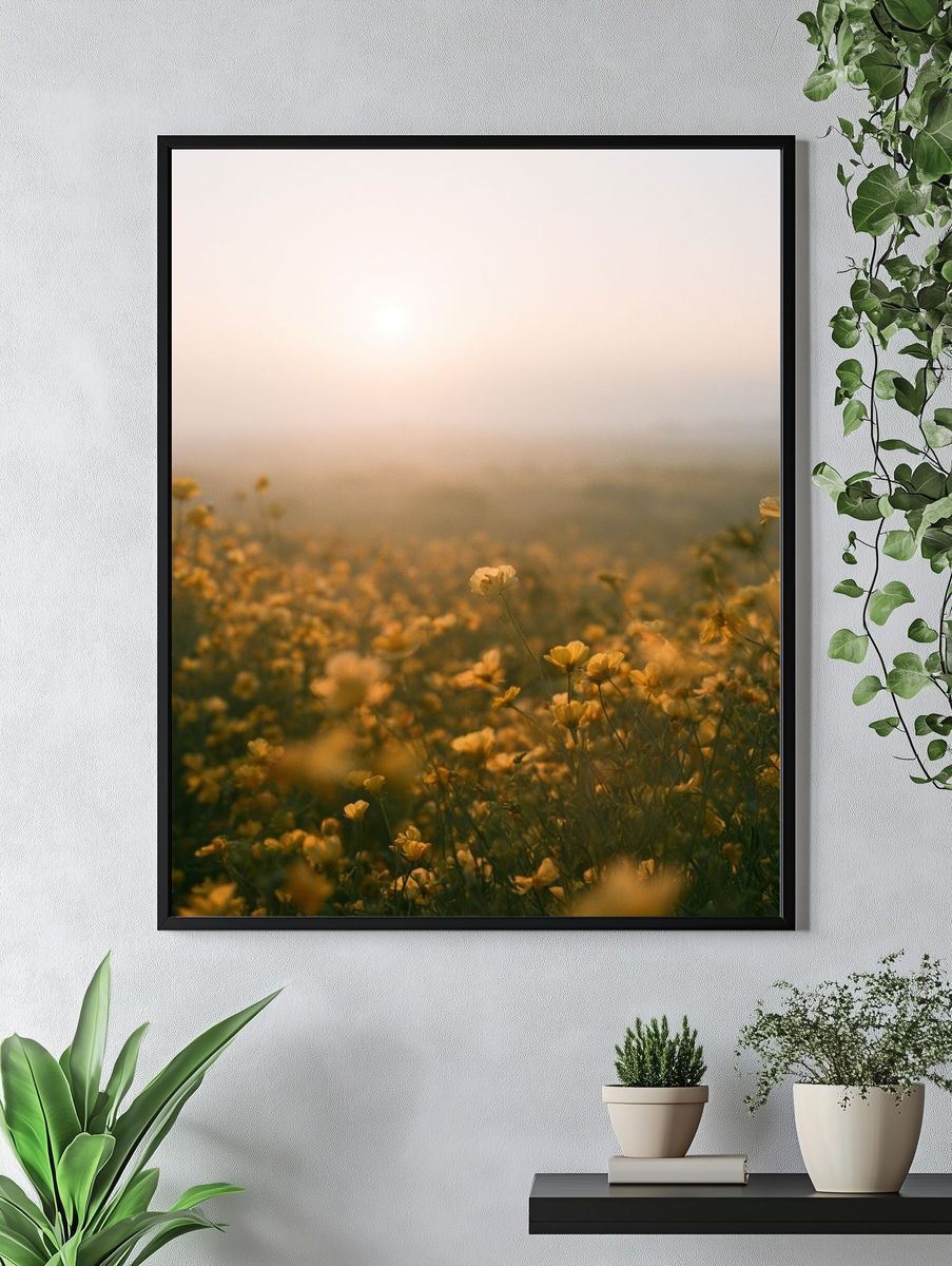 Misty Wildflower Meadow Photography Poster. — room view 4