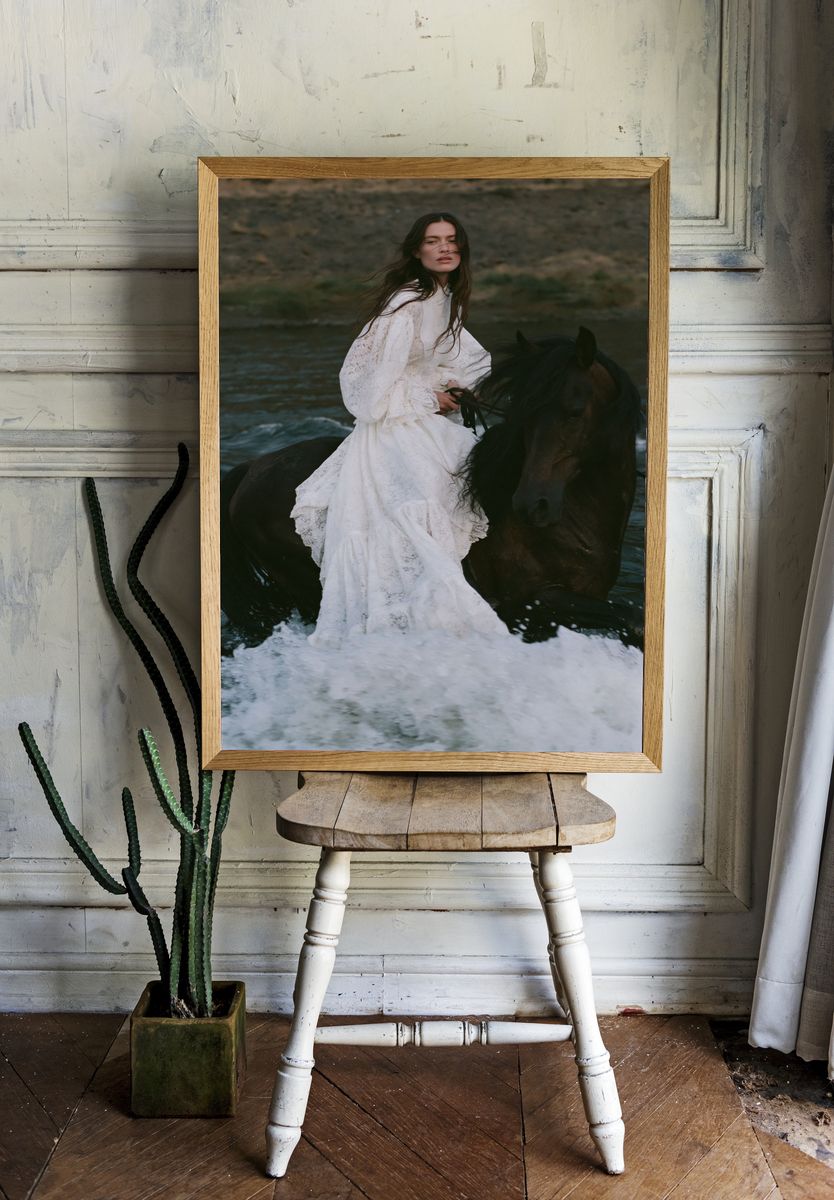 Woman on Horse Photography Poster. — room view 1