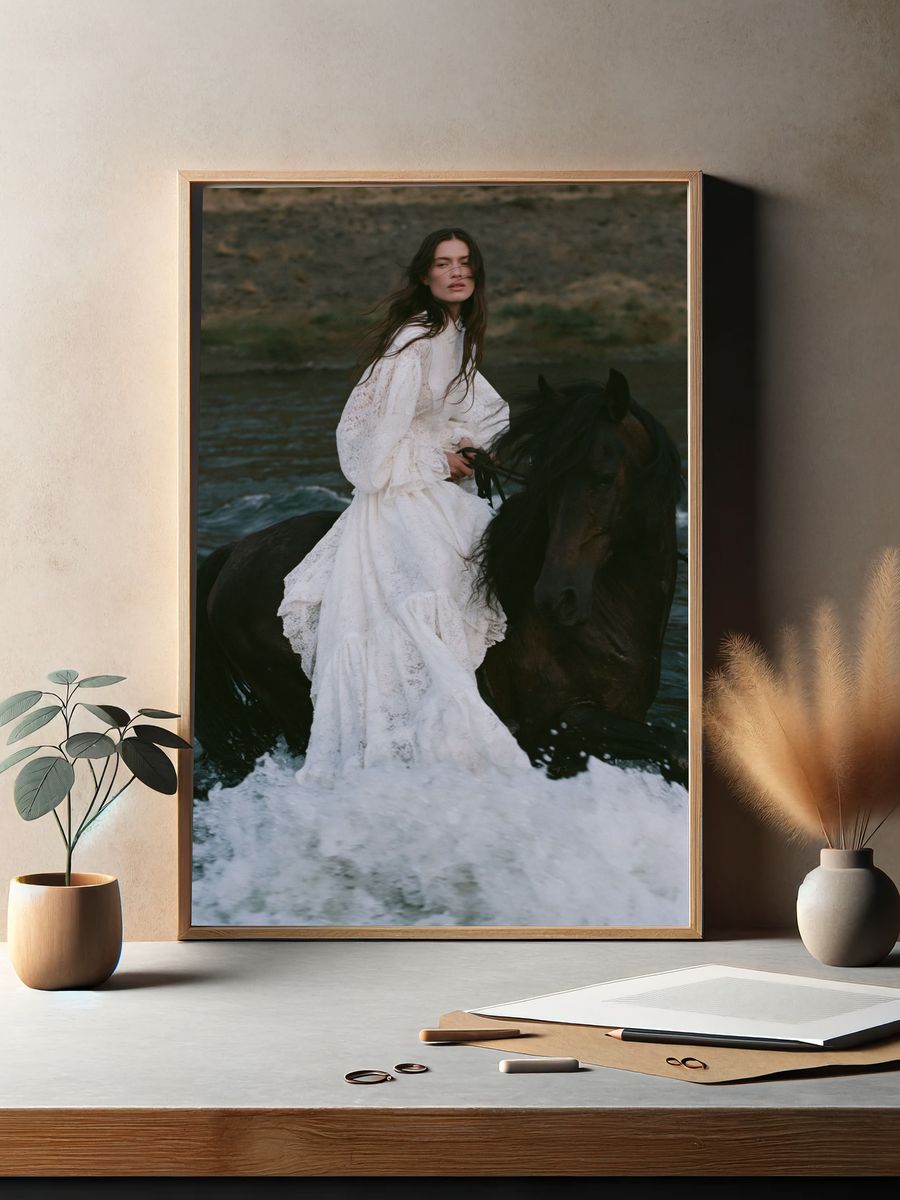 Woman on Horse Photography Poster. — room view 2