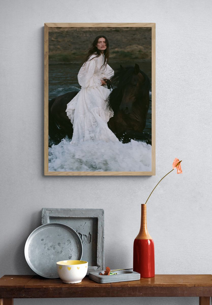 Woman on Horse Photography Poster. — room view 3