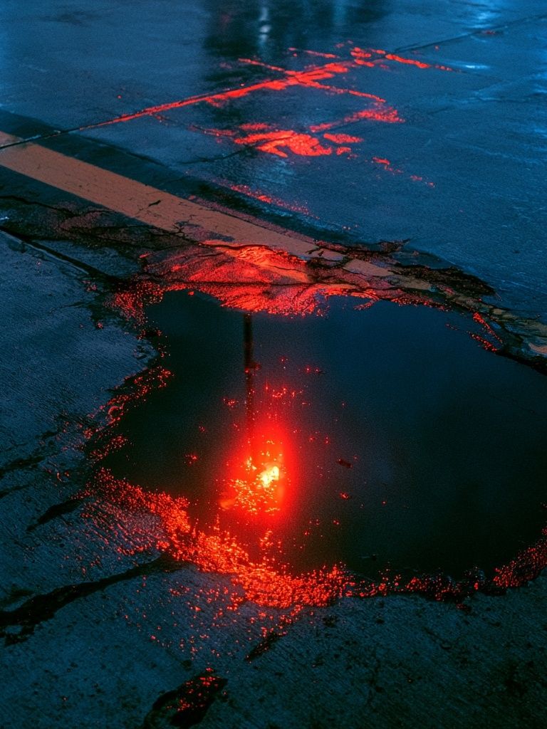 Neon Rain Puddle Photography Poster. poster — photography art