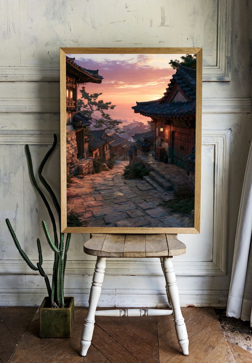 Korean Village Sunset Photography Poster. room preview