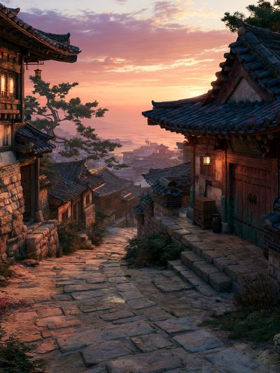 Korean Village Sunset Photography Poster. poster