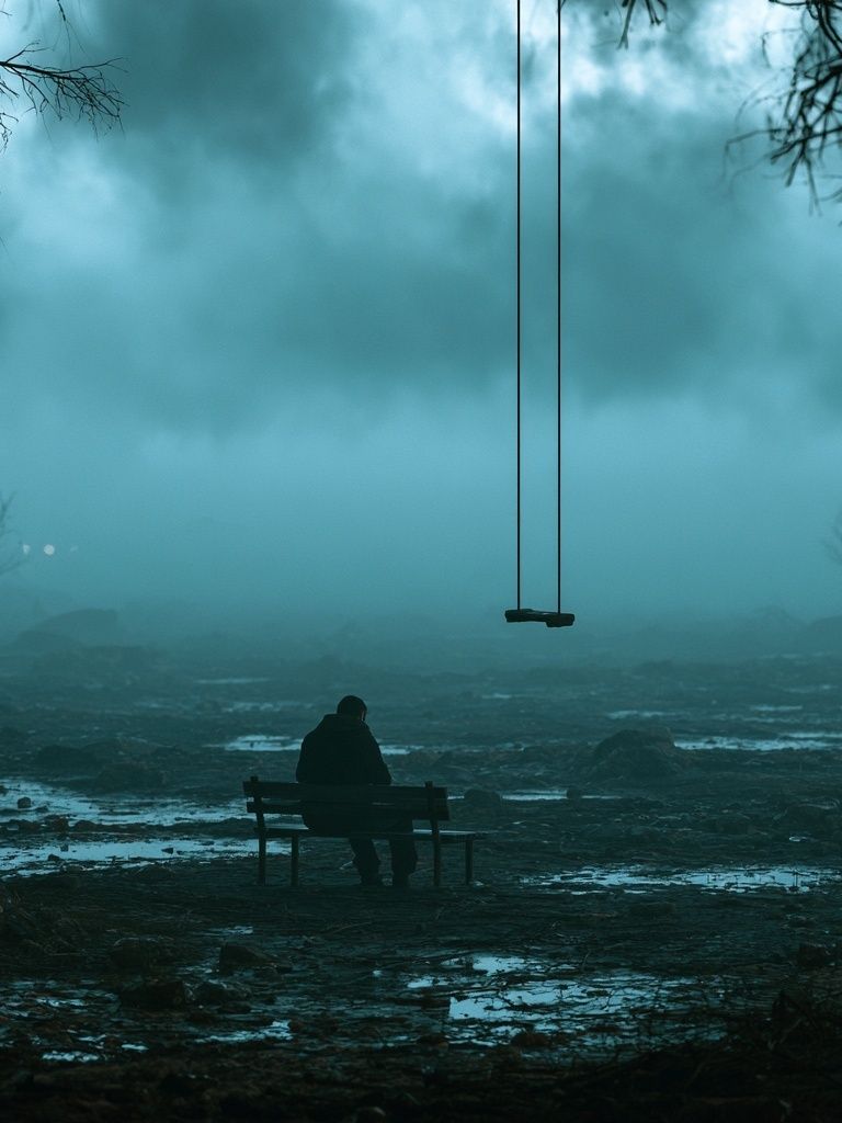 Lonely Swing in Fog Poster. poster — photography art