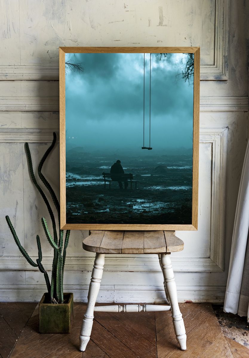Lonely Swing in Fog Poster. room preview