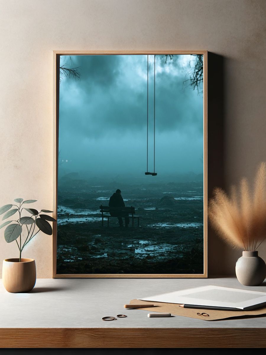 Lonely Swing in Fog Poster. — room view 2