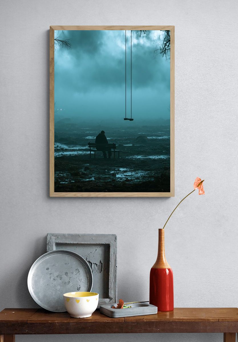 Lonely Swing in Fog Poster. — room view 3