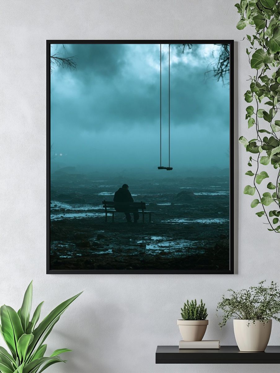 Lonely Swing in Fog Poster. — room view 4