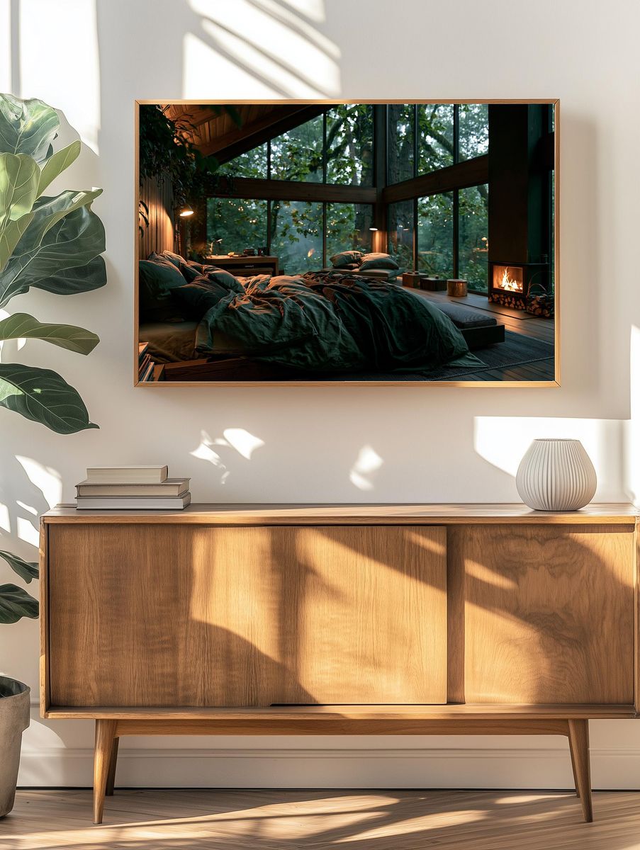 Forest Cabin Bedroom Photography Poster. — room view 3