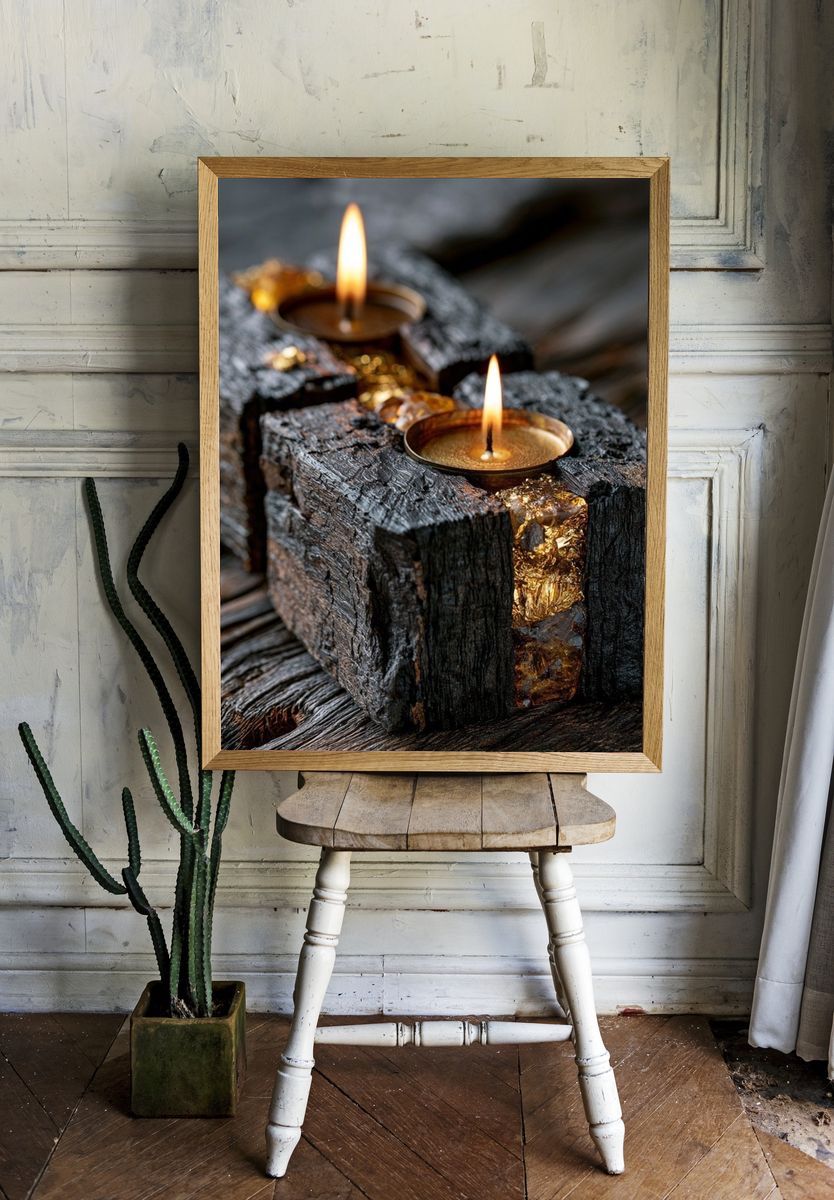 Rustic Candle Glow Photography Poster. room preview