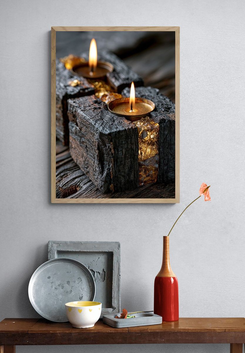 Rustic Candle Glow Photography Poster. — room view 3