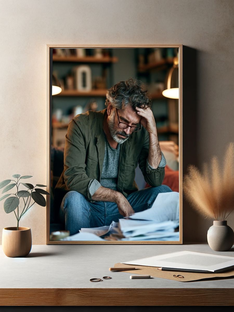 Stressed Man in Study Photography Poster. — room view 2