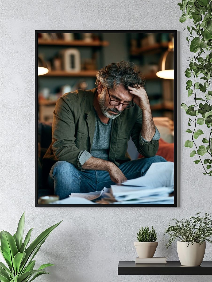 Stressed Man in Study Photography Poster. — room view 4