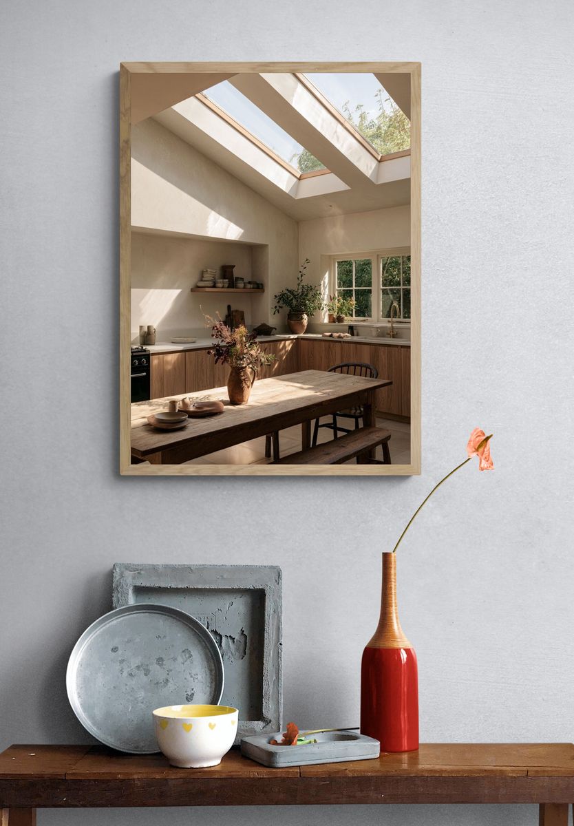 Sunlit Rustic Kitchen Interior Photography Poster. — room view 3