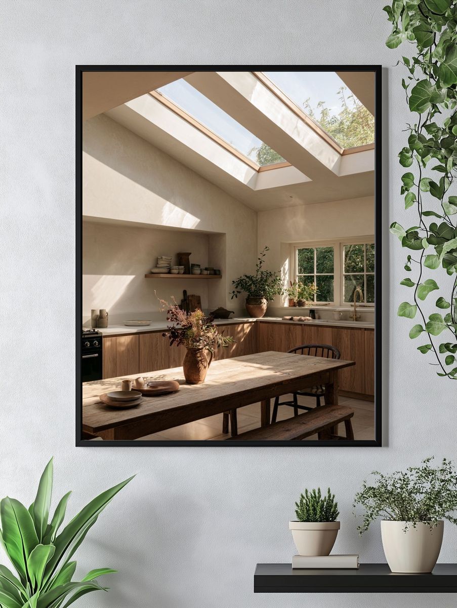 Sunlit Rustic Kitchen Interior Photography Poster. — room view 4