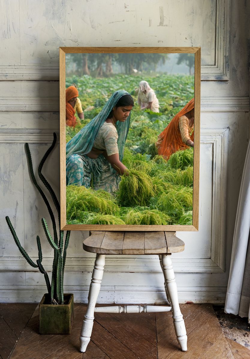 Women Harvesting Rice Photography Poster. room preview