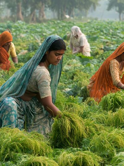 Women Harvesting Rice Photography Poster.