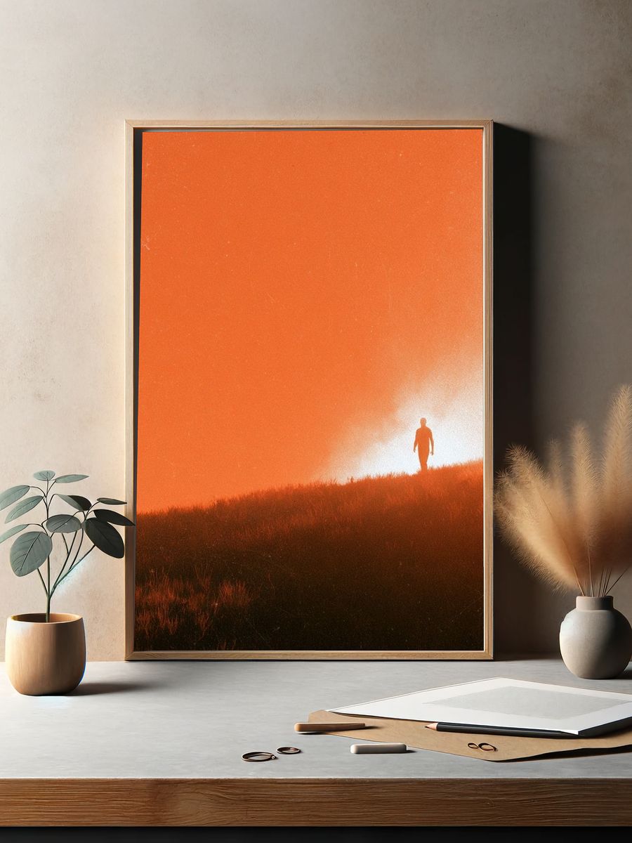 Solitary Figure at Sunset Photography Poster. — room view 2