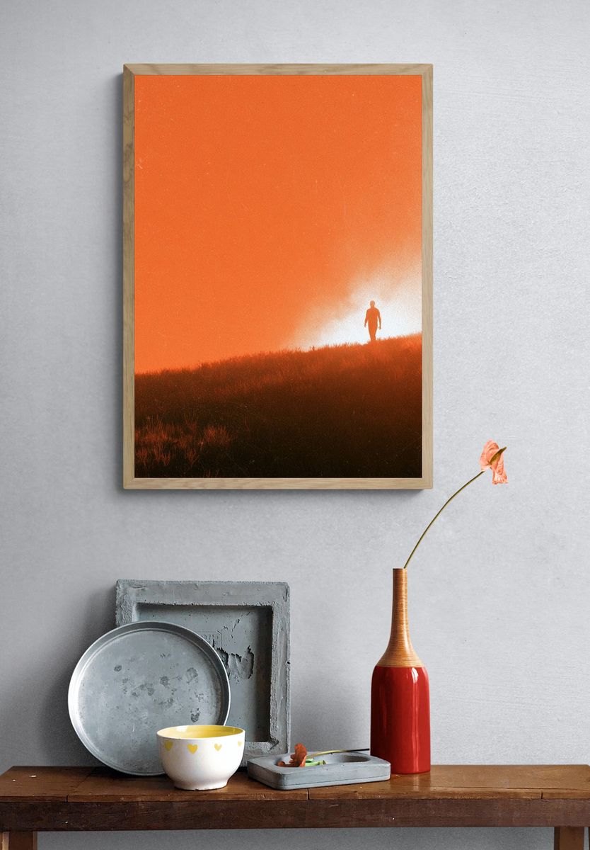 Solitary Figure at Sunset Photography Poster. — room view 3