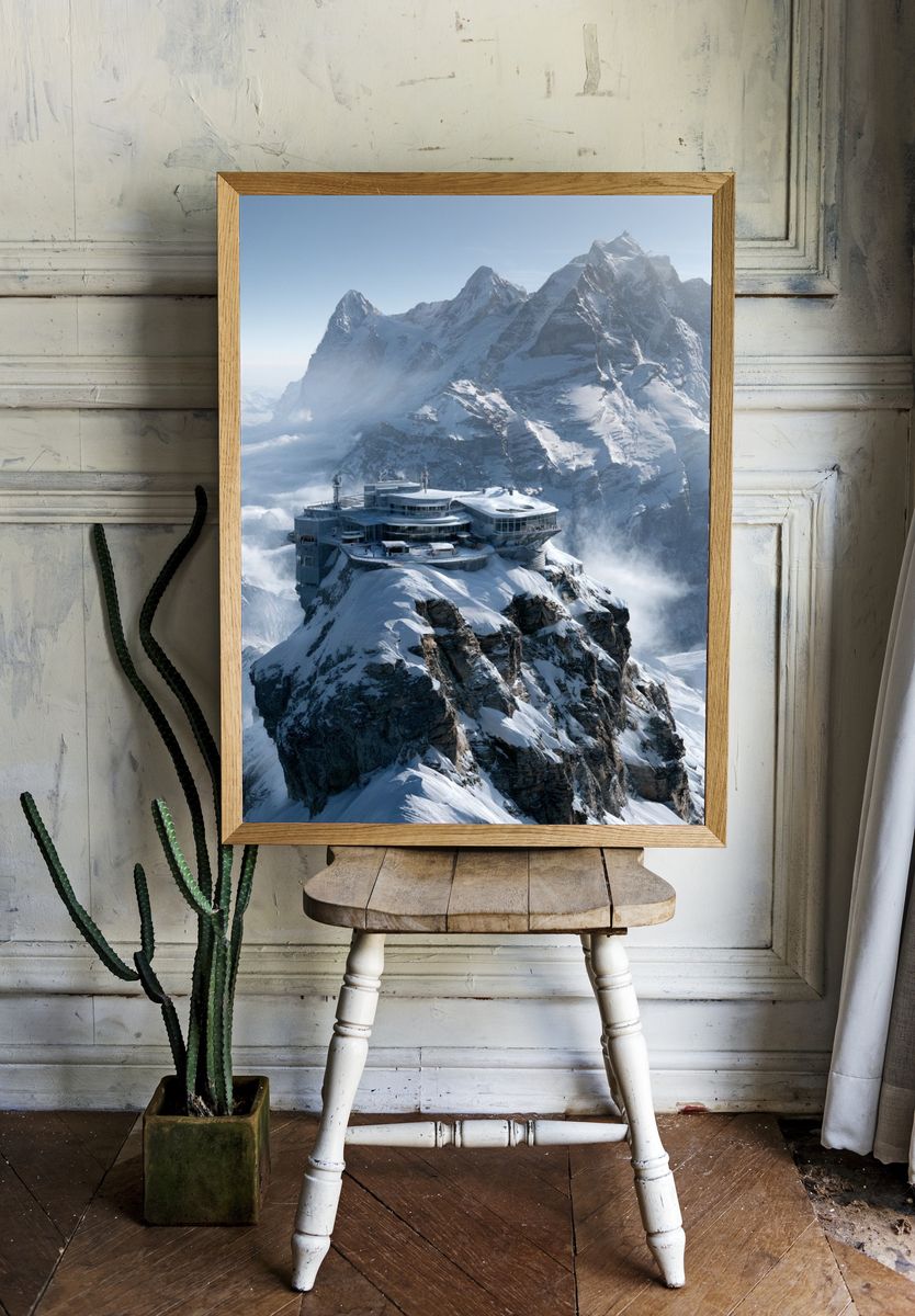Snowy Mountain Summit — Photography Print. — room view 1