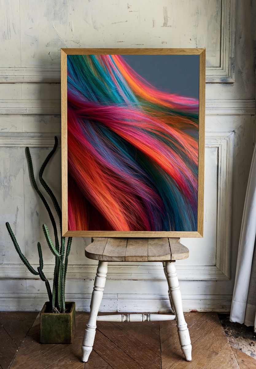 Rainbow Hair Flow Photography Poster. — room view 1