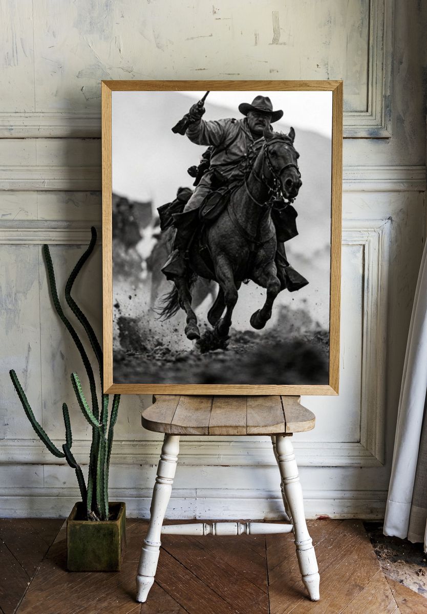 Cowboy Horse Chase Photography Poster. — room view 1