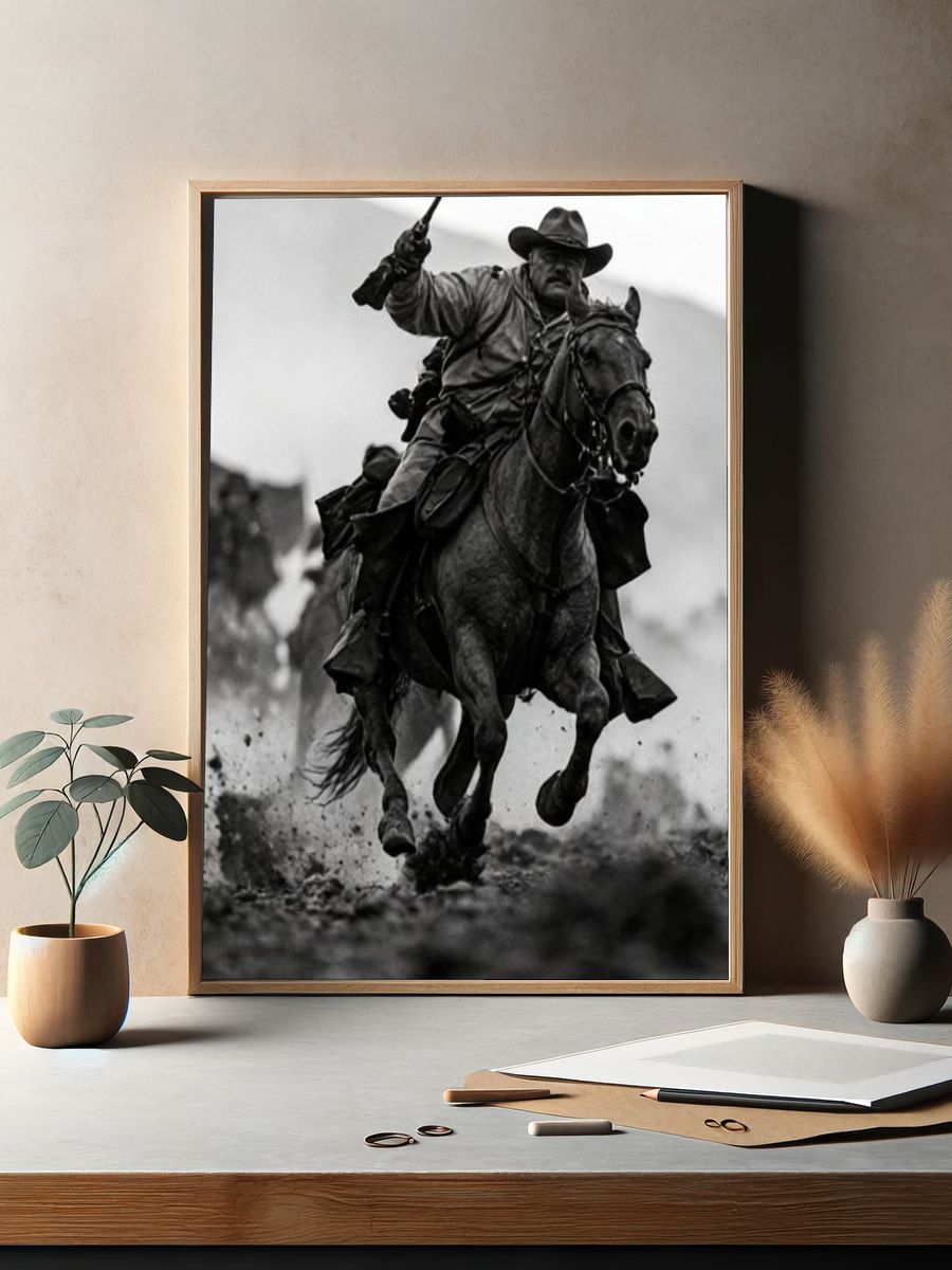 Cowboy Horse Chase Photography Poster. — room view 2