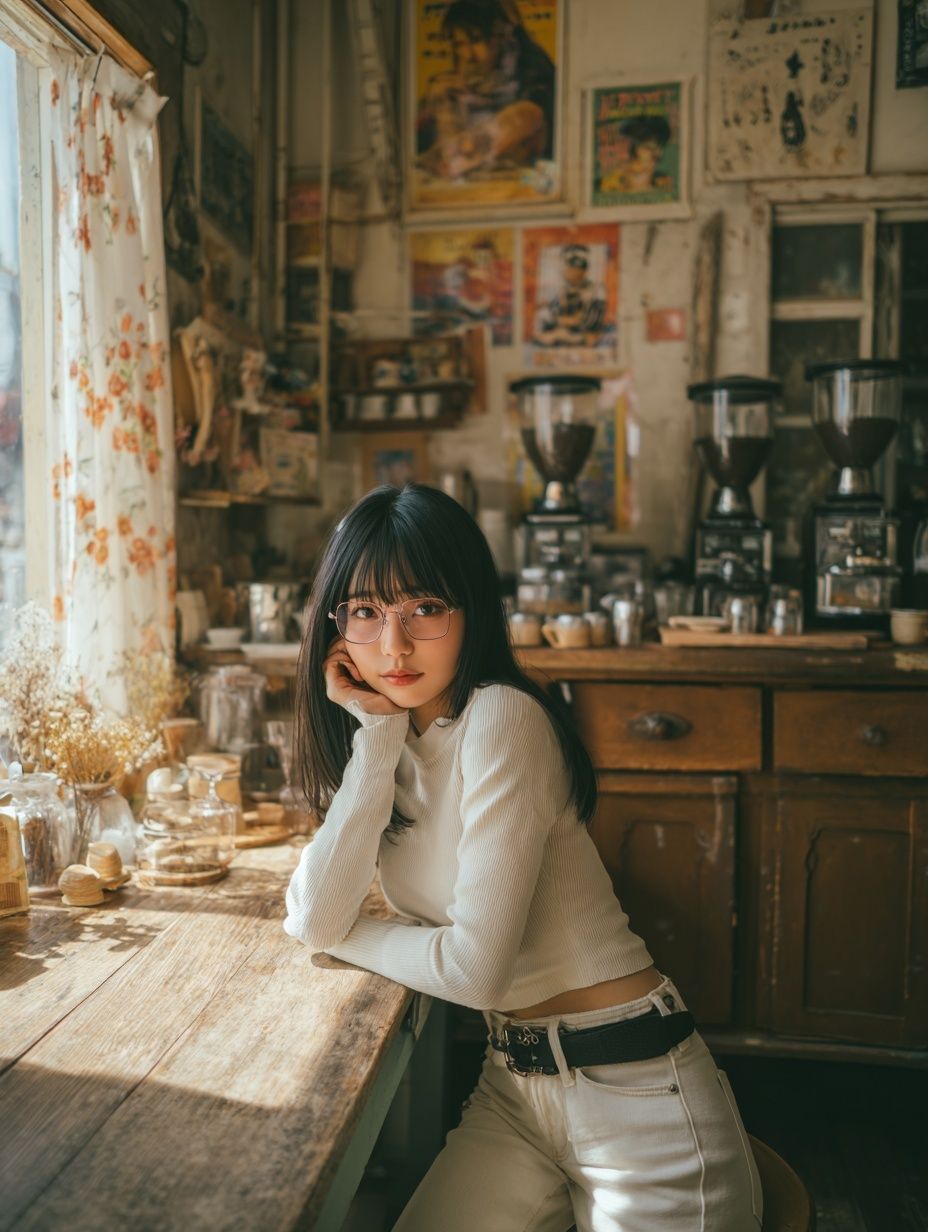 Cozy Café Portrait Photography Poster. poster detail