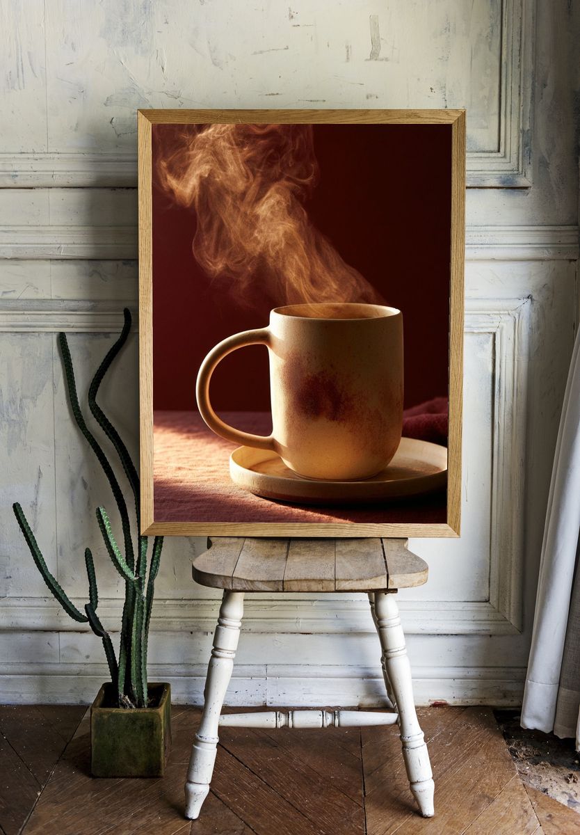 Steaming Coffee Mug Photography Poster. room preview