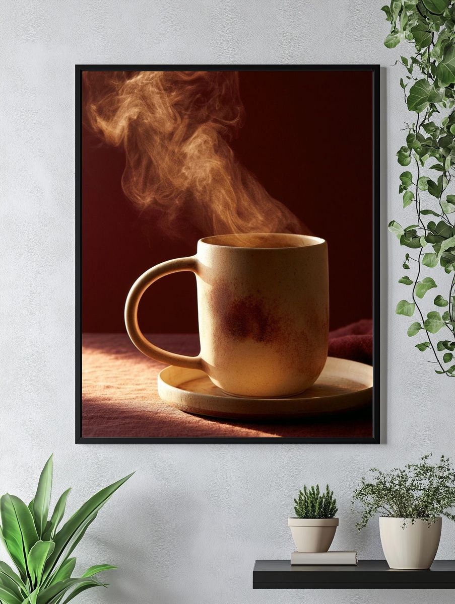 Steaming Coffee Mug Photography Poster. — room view 4