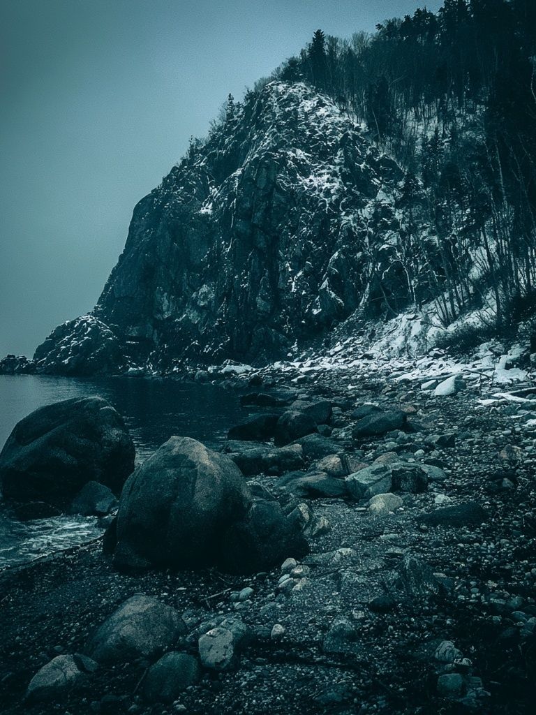 Snowy Coastal Cliff Photography Poster. poster detail