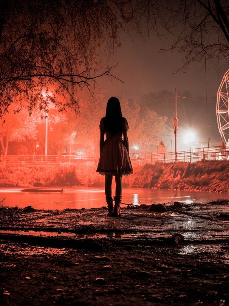 Red Ferris Wheel Nightscape Poster. poster — photography art