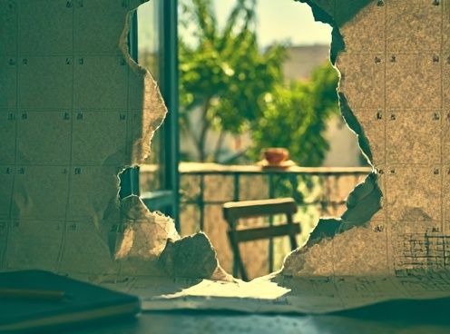 Tropical View Through Broken Wall Poster. poster — photography art