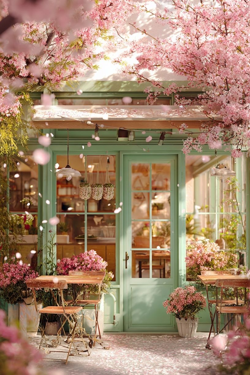 Cherry Blossom Café Photography Poster. poster detail