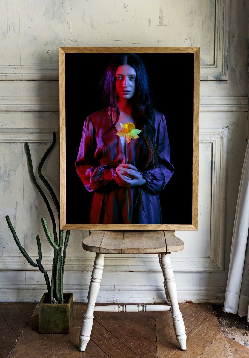 Neon Portrait with Daffodil Print. — room view 1