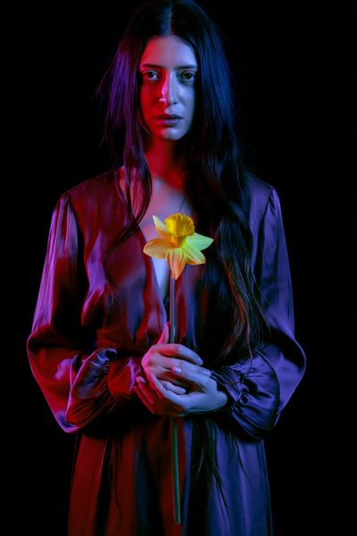 Neon Portrait with Daffodil Print. poster
