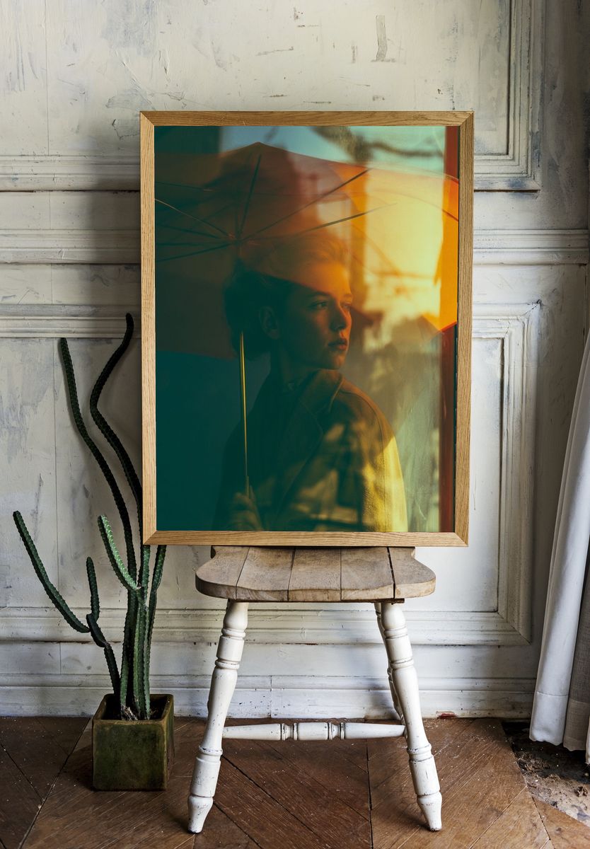 Boy with Umbrella Photography Poster. room preview