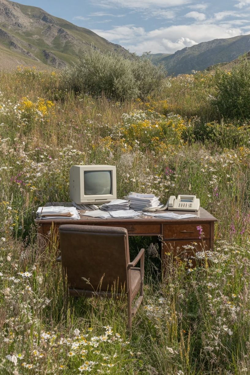 Vintage Office in Wildflower Meadow Poster. poster — photography art