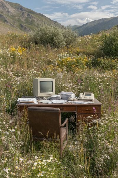 Vintage Office in Wildflower Meadow Poster. poster print