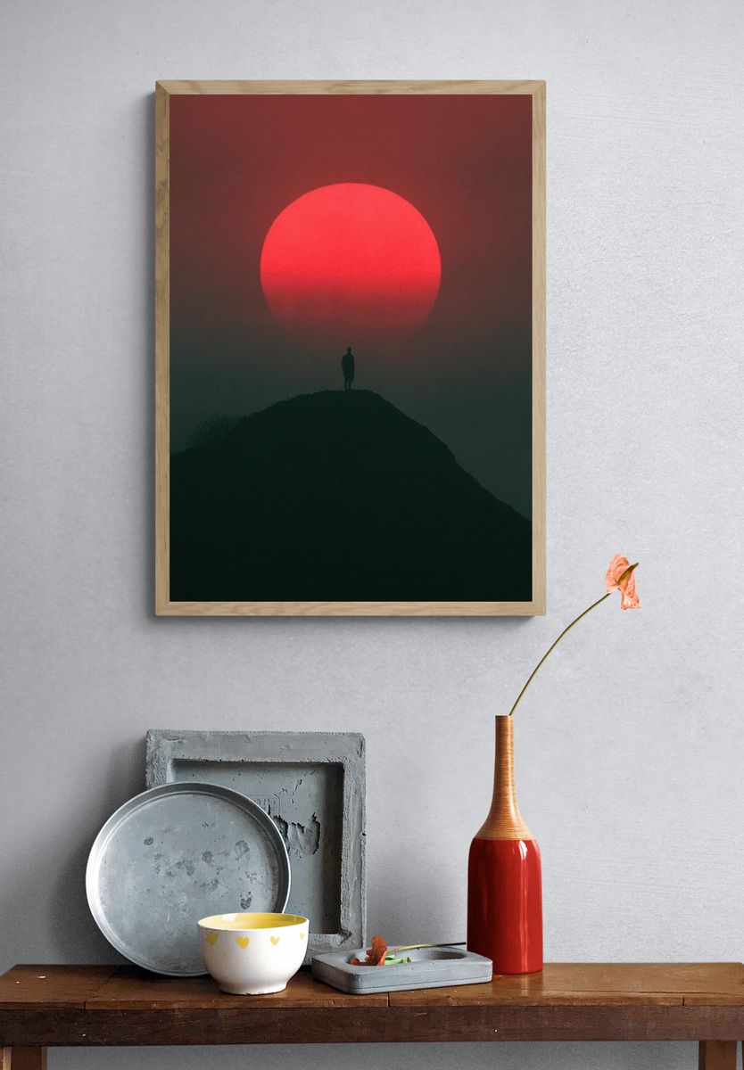 Red Sun Silhouette Photography Poster. — room view 3