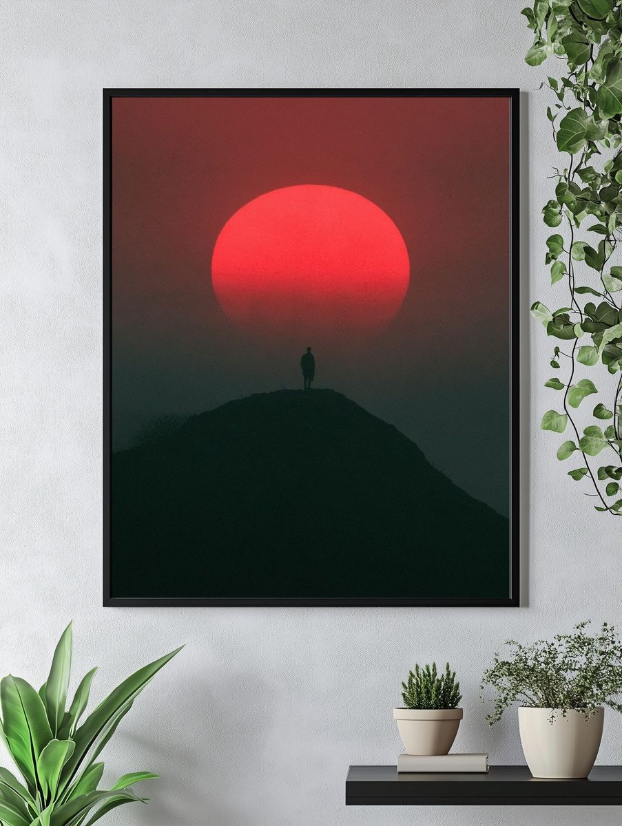 Red Sun Silhouette Photography Poster. — room view 4