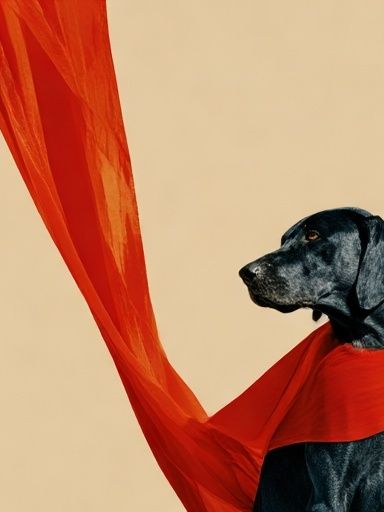 Black Dog with Red Scarf Photography Poster. poster detail