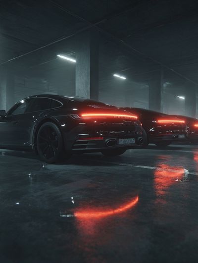 Neon Sports Cars Garage Photography Poster. poster