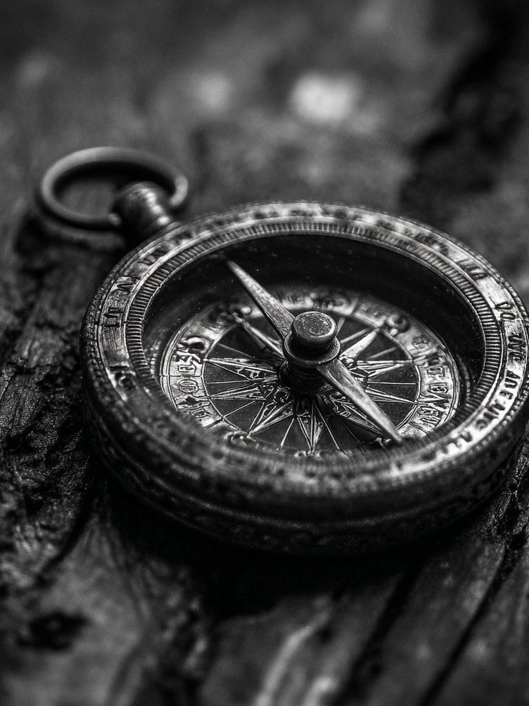 Antique Compass Black-White Poster. poster detail